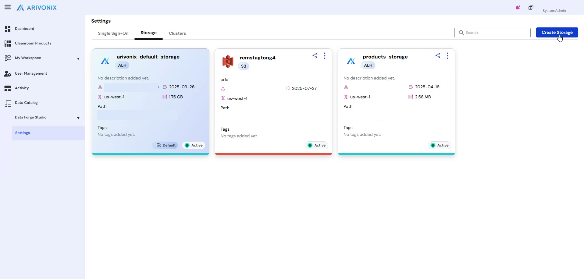 Create Storage button