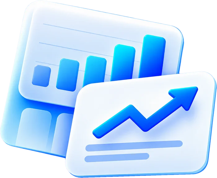 Dashboard charts with a rising trend arrow